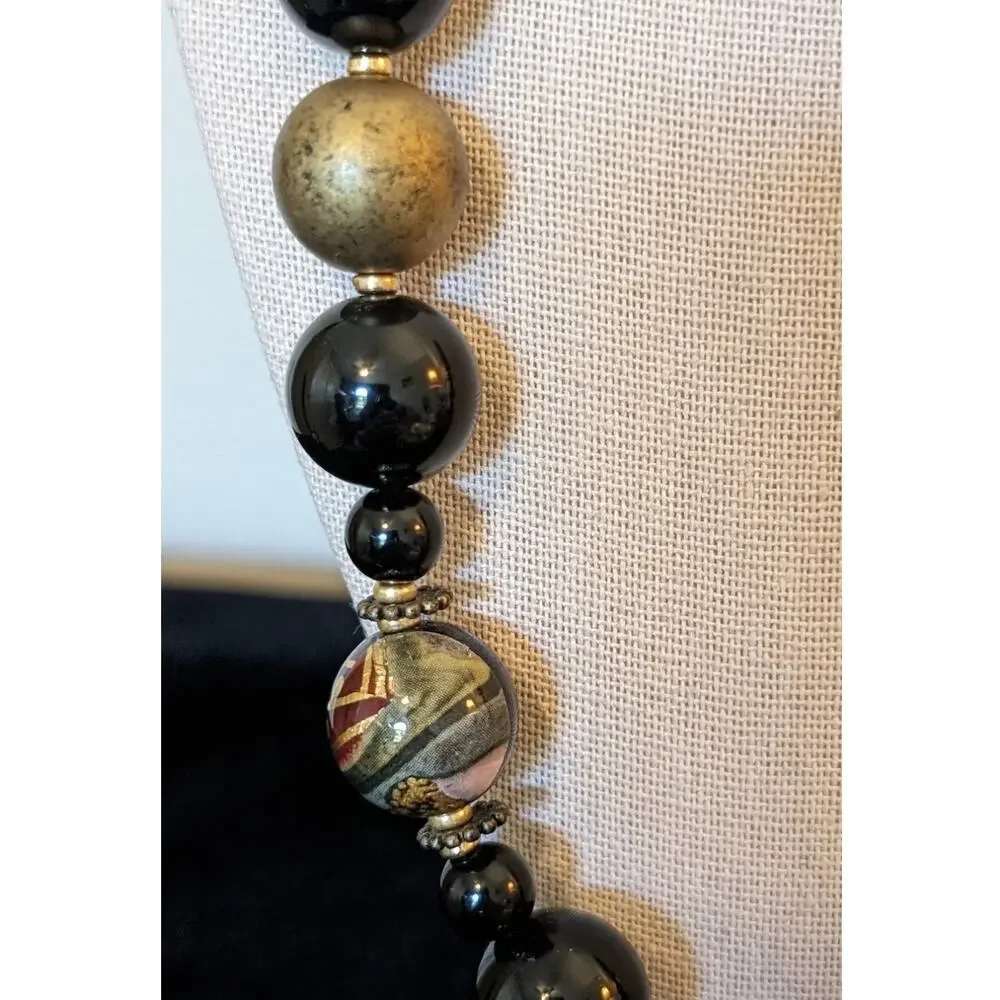 Two Black/Gold & Painted Beaded Vintage 24